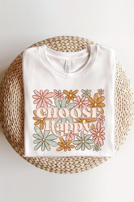 Choose Happy Floral Graphic T Shirt