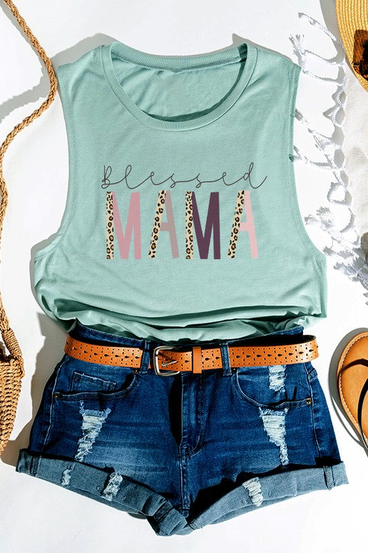 Leopard Blessed Mama Tank Top