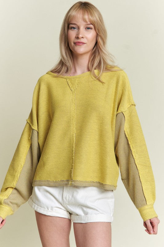 Plus Two Tone Color Block Reversible Dolman Knit Sweater