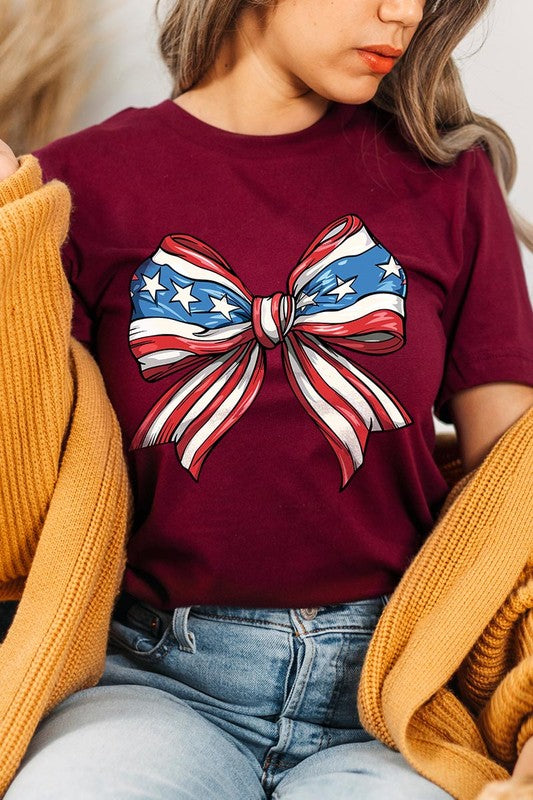 Coquette American Flag Bow Graphic T Shirt