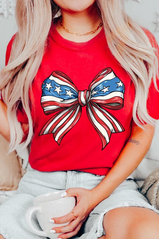 Coquette American Flag Bow Graphic T Shirt