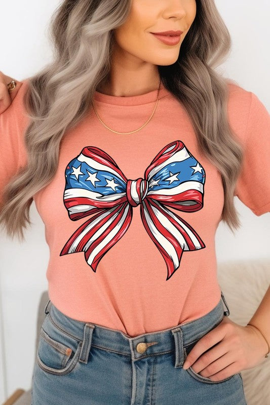 Coquette American Flag Bow Graphic T Shirt