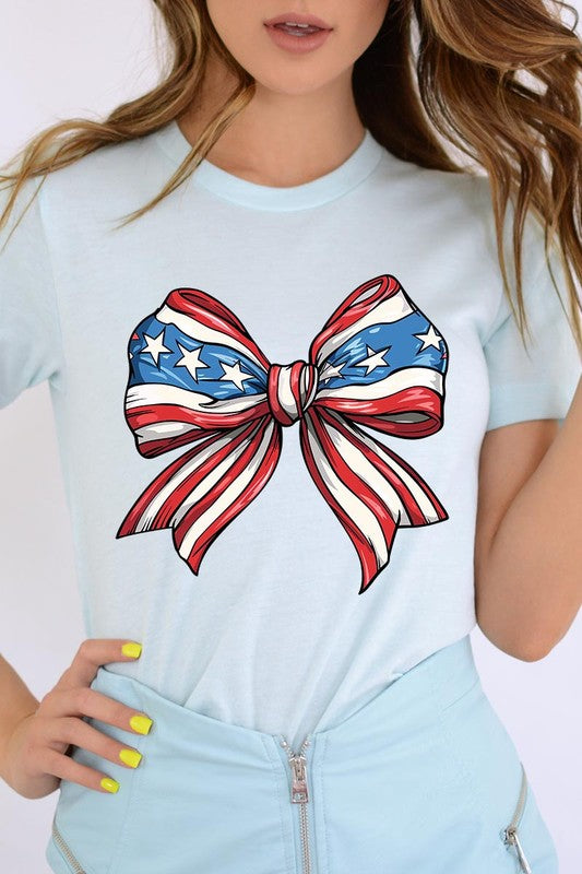 Coquette American Flag Bow Graphic T Shirt