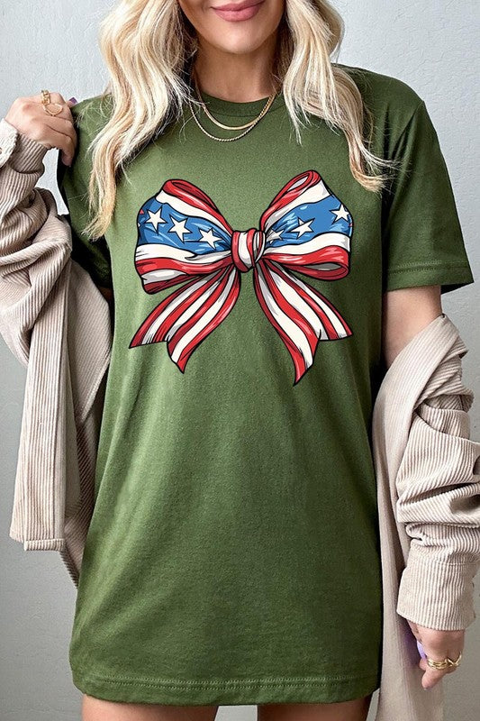 Coquette American Flag Bow Graphic T Shirt