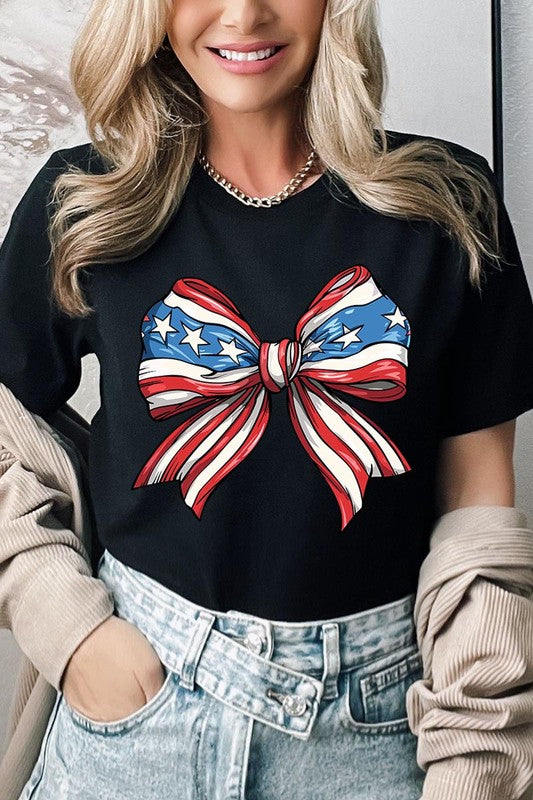 Coquette American Flag Bow Graphic T Shirt