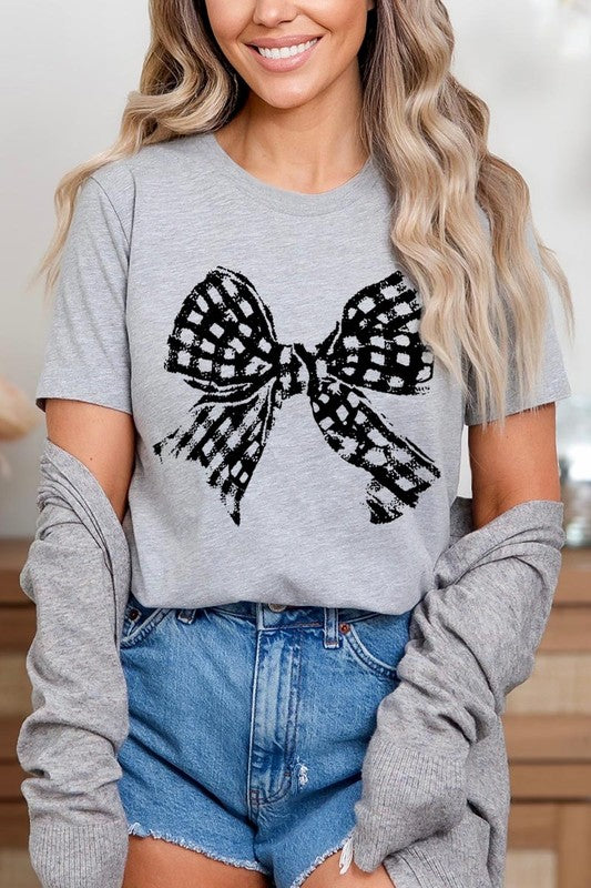 Vintage Checkered Bow Graphic T Shirt