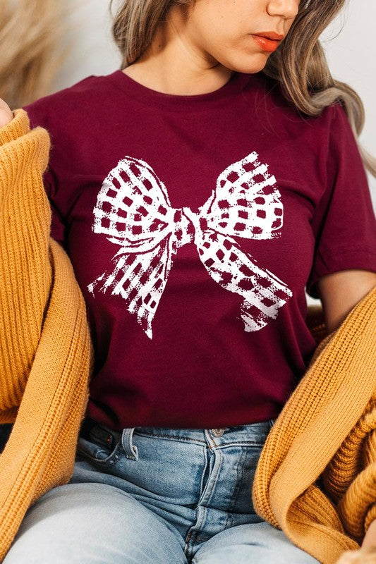 Vintage Checkered Bow Graphic T Shirt