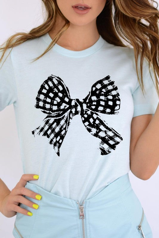 Vintage Checkered Bow Graphic T Shirt