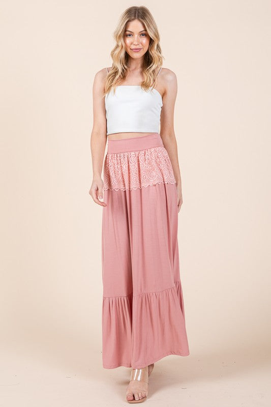 Lace Detailed Ruffle Maxi Skirt