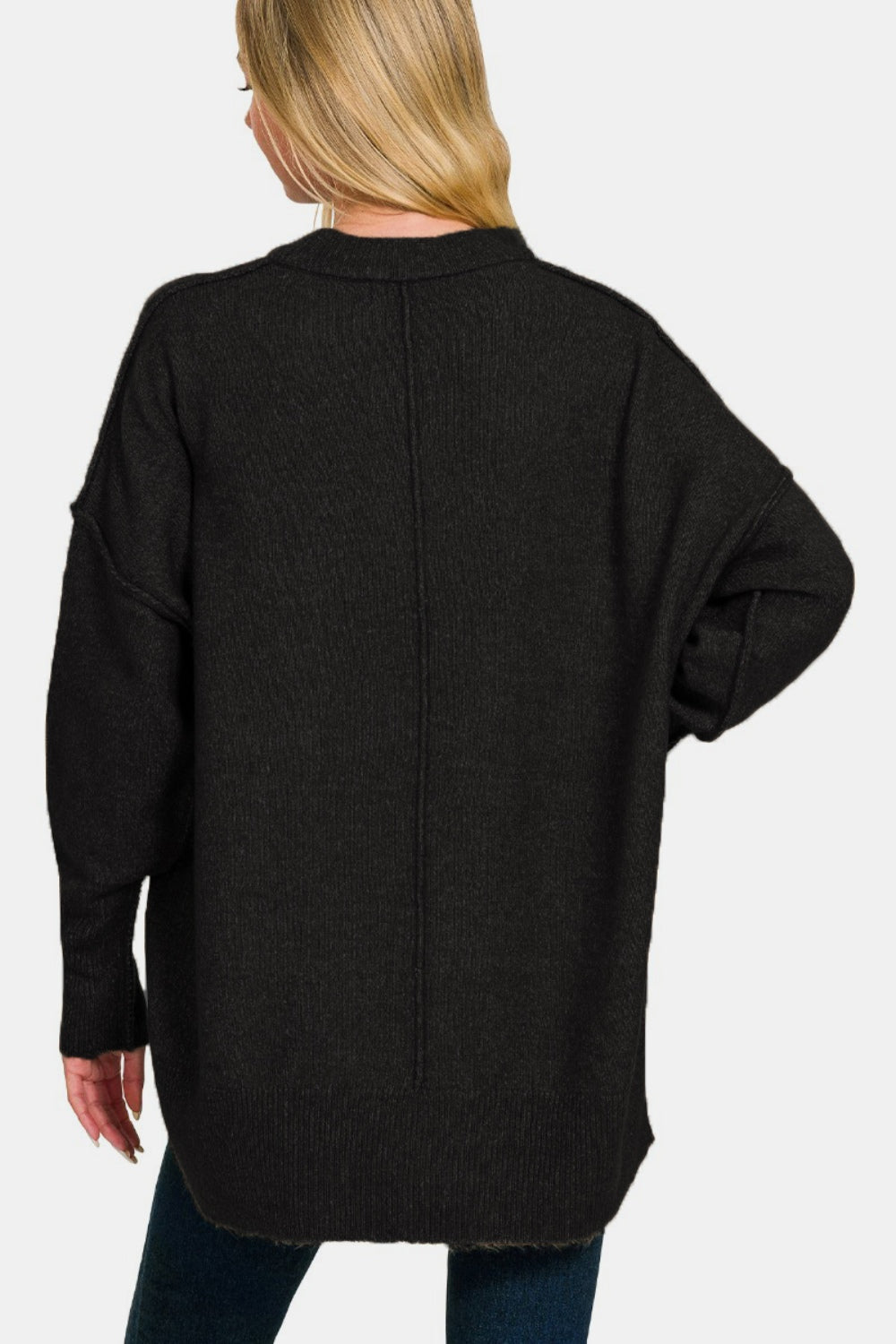 Melange Hi-Low Hem Pocket Sweater