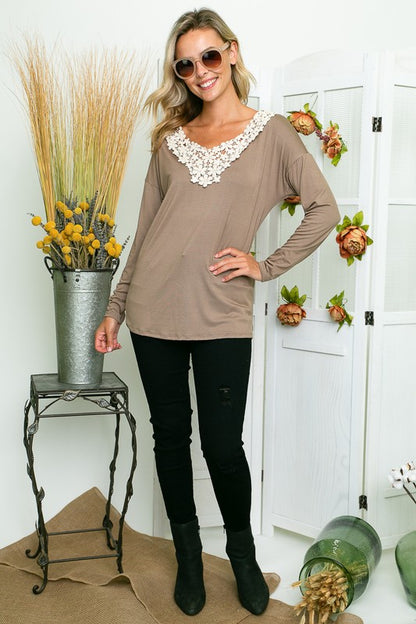 Floral Crochet Lace Patch V-Neck Top