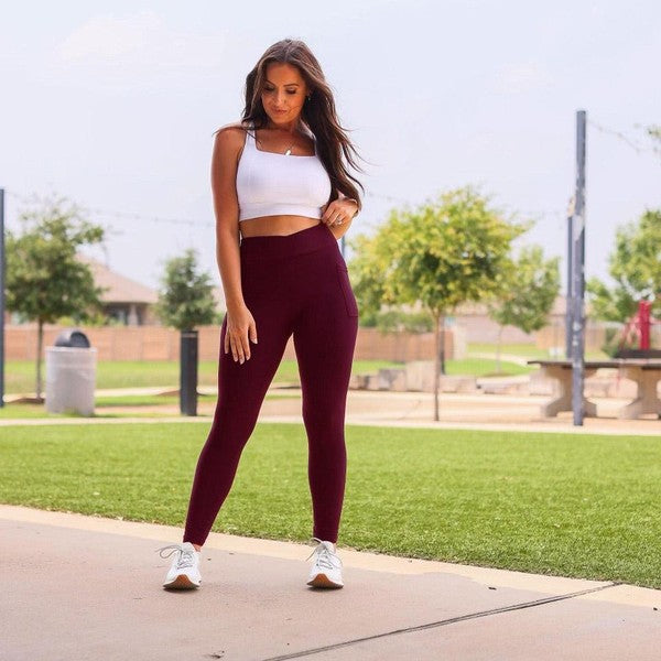 Maroon Crossover Leggings with Pockets