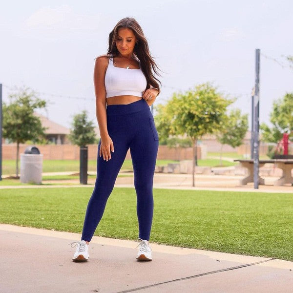 Navy Crossover Leggings with Pockets