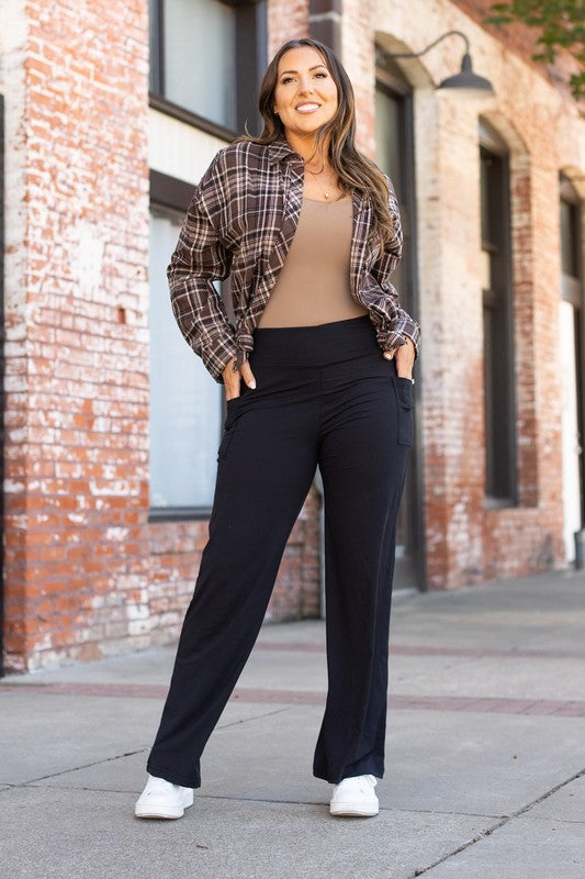 Black Wide Leg Leggings with Pockets