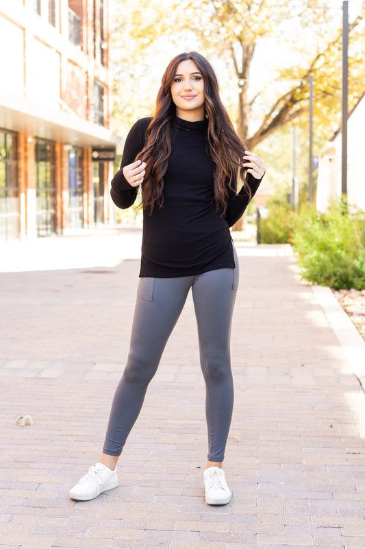 Charcoal Crossover Leggings with Pockets