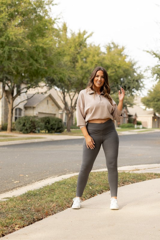 Charcoal Crossover Leggings with Pockets