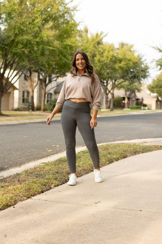 Charcoal Crossover Leggings with Pockets