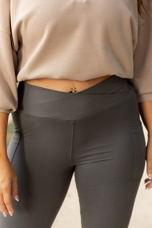 Charcoal Crossover Leggings with Pockets