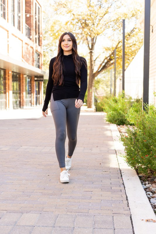 Charcoal Crossover Leggings with Pockets