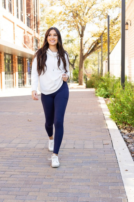 Navy Crossover Leggings with Pockets