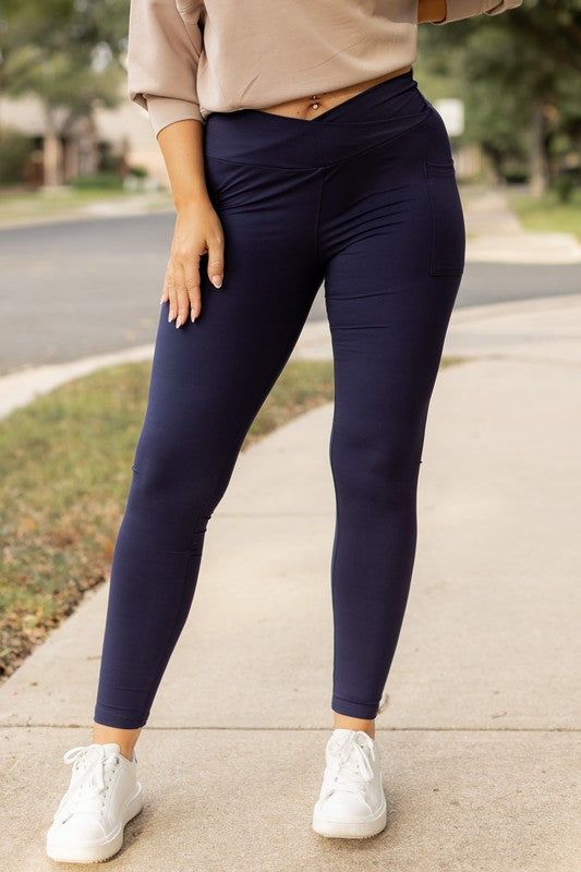 Navy Crossover Leggings with Pockets