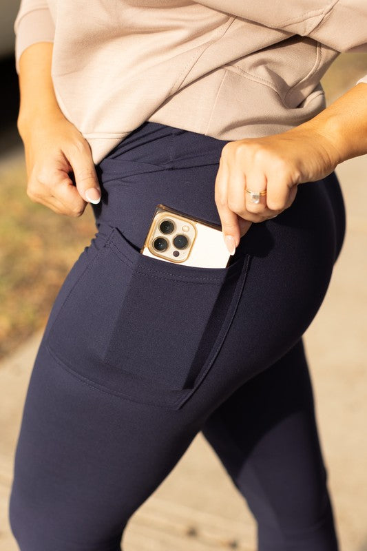 Navy Crossover Leggings with Pockets