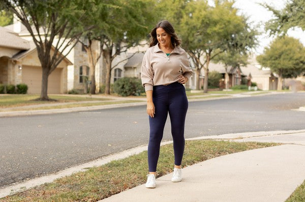 Navy Crossover Leggings with Pockets