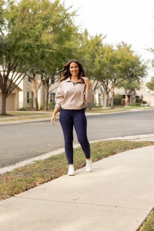 Navy Crossover Leggings with Pockets