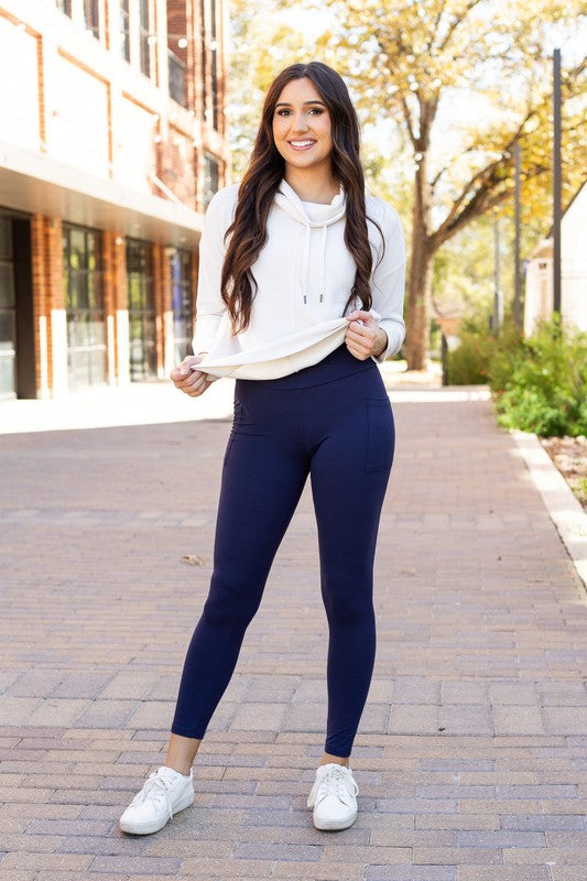 Navy Crossover Leggings with Pockets