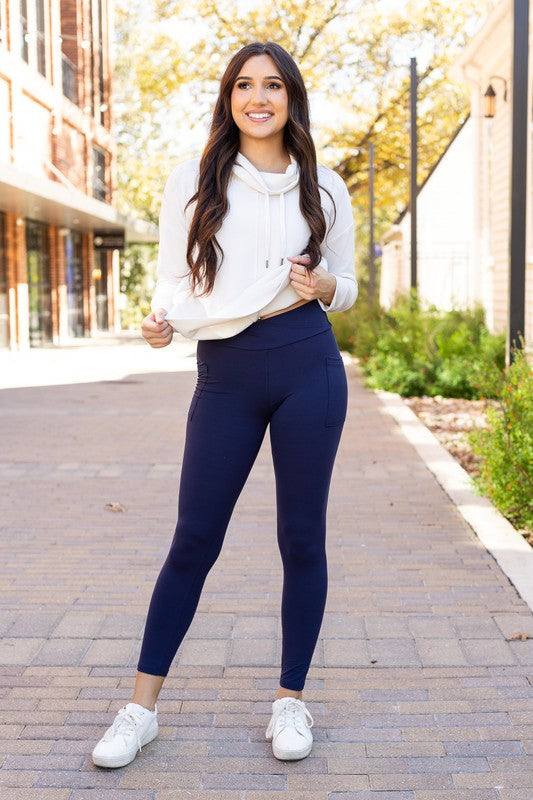 Navy Crossover Leggings with Pockets