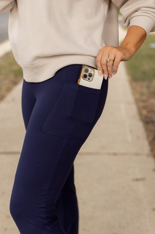 Navy Bootcut Leggings with Pockets