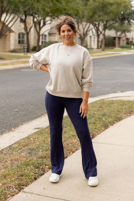 Navy Bootcut Leggings with Pockets