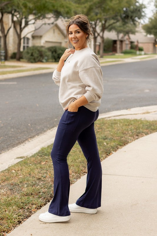 Navy Bootcut Leggings with Pockets