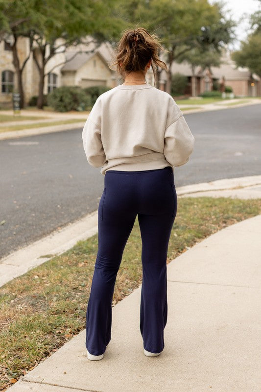 Navy Bootcut Leggings with Pockets