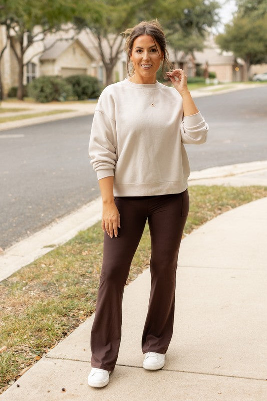 Brown Bootcut Leggings with Pockets