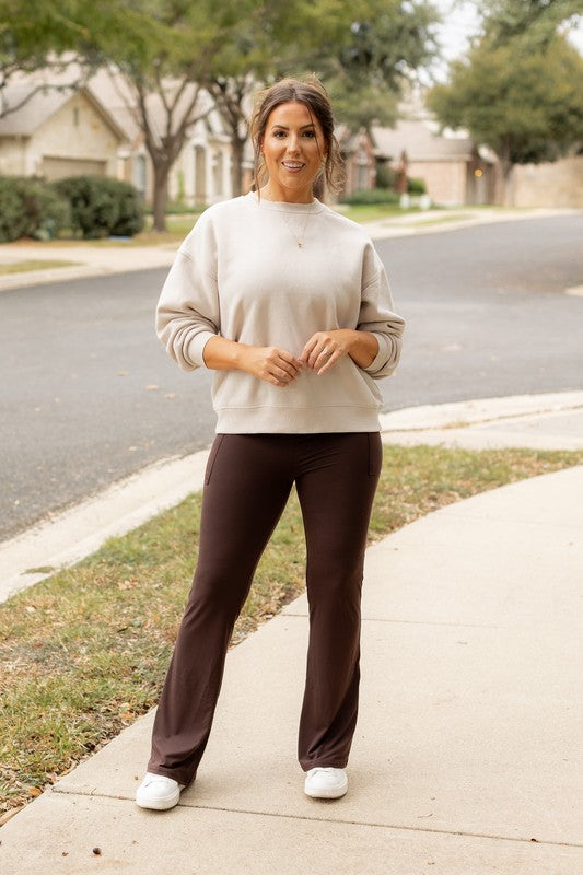 Brown Bootcut Leggings with Pockets