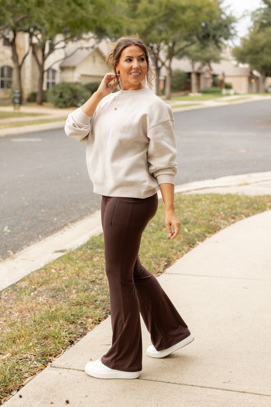 Brown Bootcut Leggings with Pockets