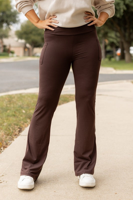 Brown Bootcut Leggings with Pockets