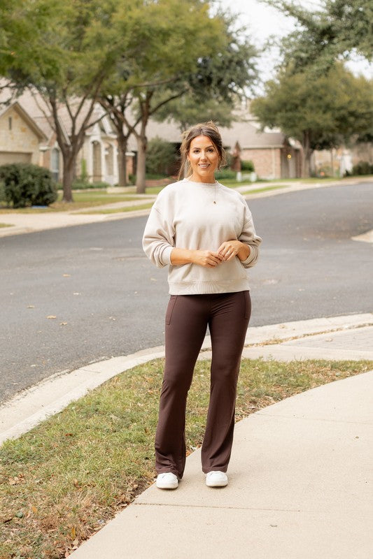 Brown Bootcut Leggings with Pockets