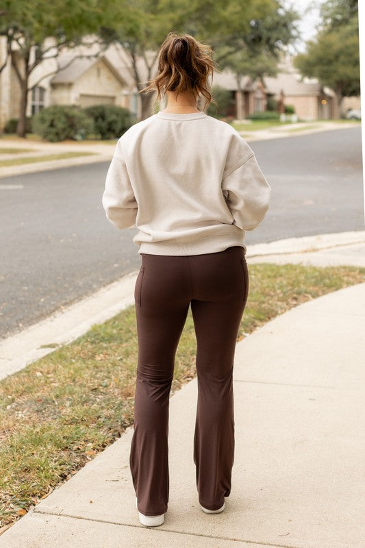 Brown Bootcut Leggings with Pockets