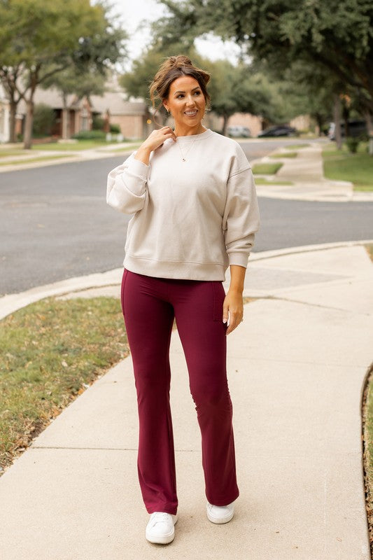 Maroon Bootcut Leggings with Pockets