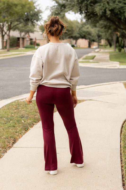 Maroon Bootcut Leggings with Pockets