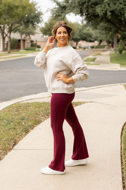 Maroon Bootcut Leggings with Pockets