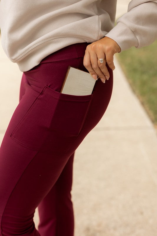 Maroon Bootcut Leggings with Pockets