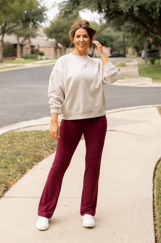 Maroon Bootcut Leggings with Pockets