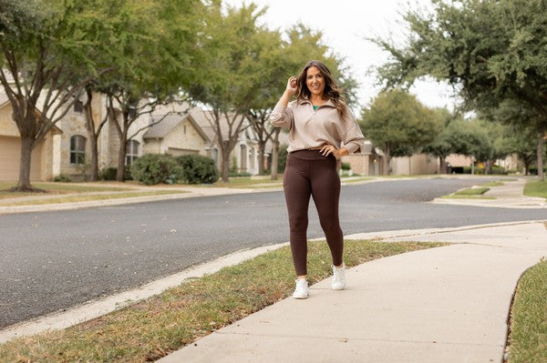 Brown Crossover Leggings with Pockets