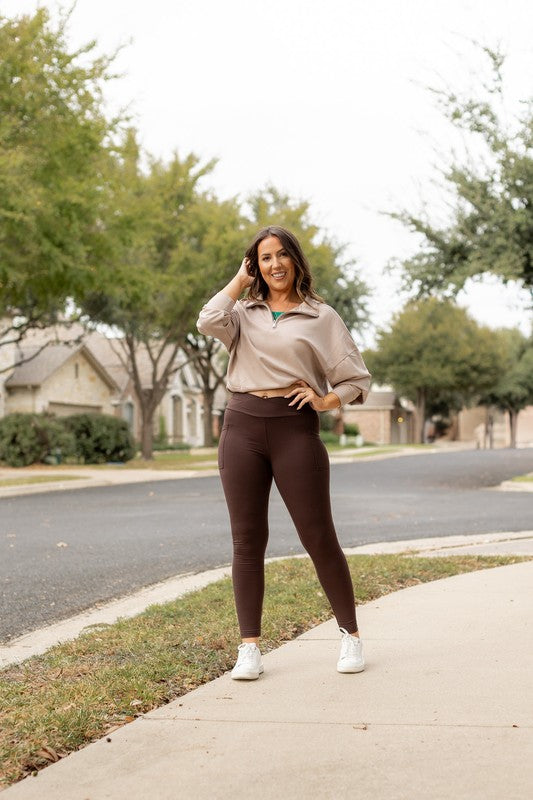 Brown Crossover Leggings with Pockets