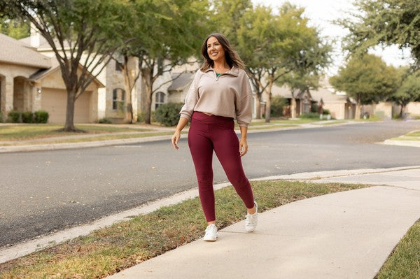 Maroon Crossover Leggings with Pockets