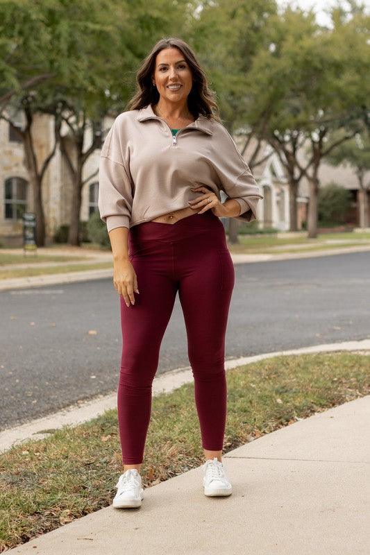 Maroon Crossover Leggings with Pockets