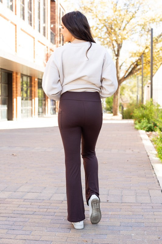 Brown Bootcut Leggings with Pockets